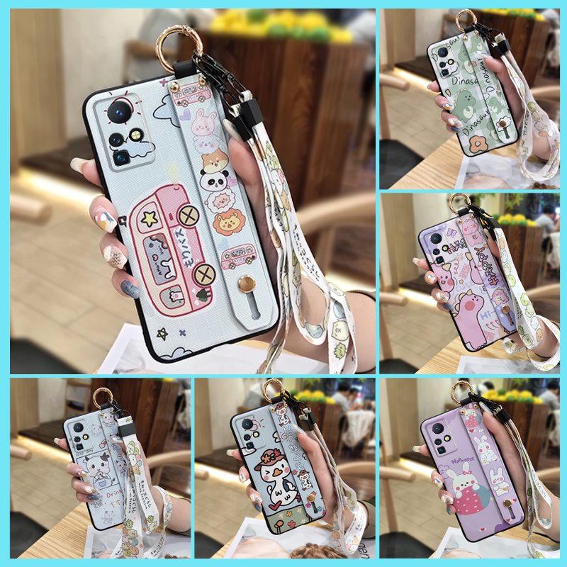Anti-knock Wrist Strap Phone Case For Infinix Zero X/X Pro/X6811/X6811B Phone Holder Cartoon Wristband Silicone Cute
