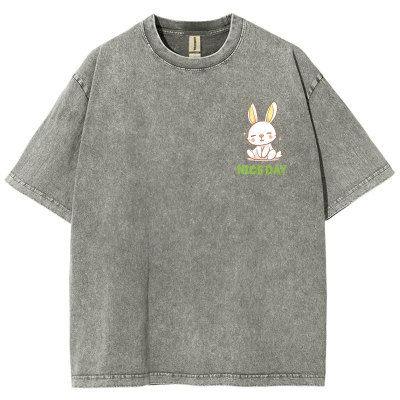Милая футболка с принтом мультяшного кролика, свободная, винтажная, с коротким рукавом, мужская и женская, повседневная, модный летний топ