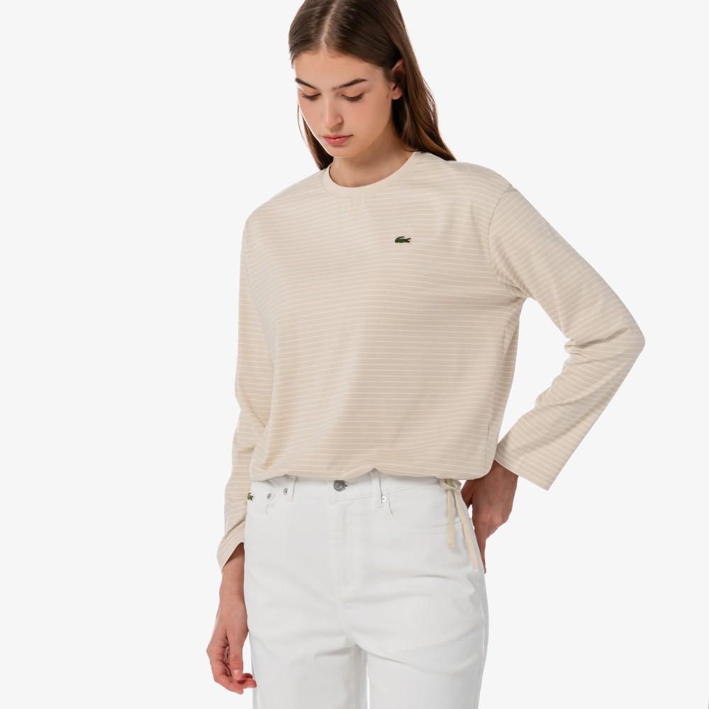 Lacoste Женская полосатая футболка с длинным рукавом и лентой TF932E-56GX6F