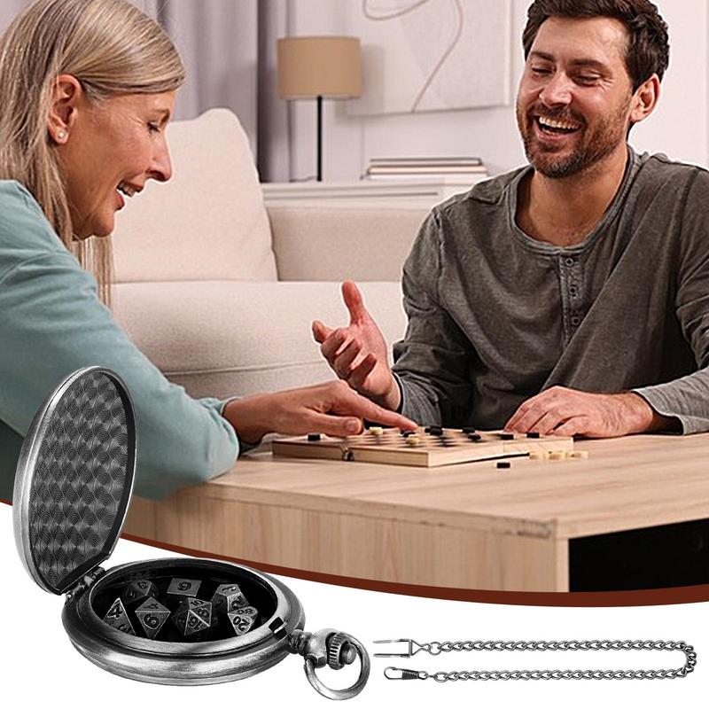 Металлический набор многогранных кубиков Металлические кубики в корпусе карманных часов Портативные Винтажные Стимпанк Изысканные кубики Для любителей игр Математика