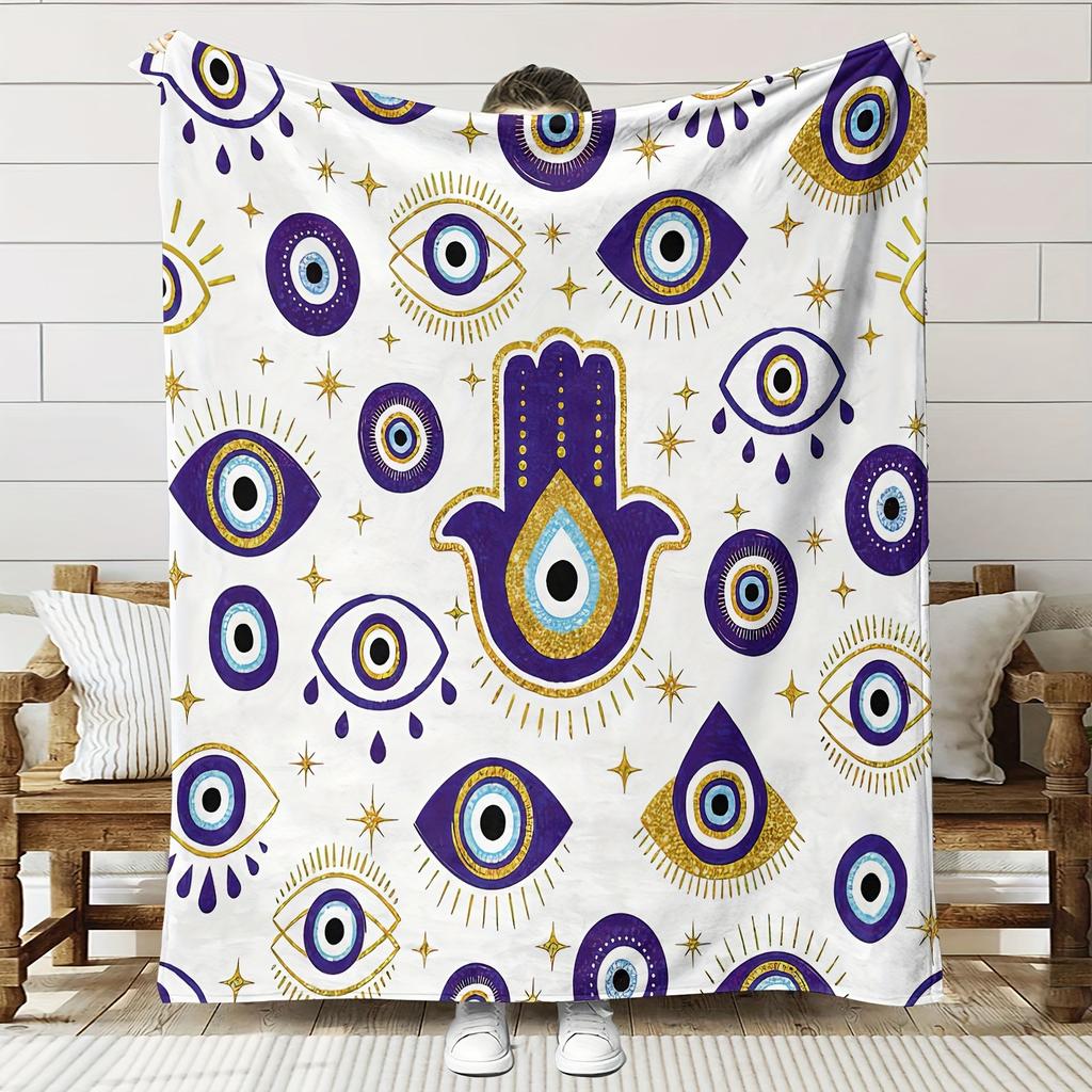 Evil Eye pattern digital-printed polyester Bedroom velvet flannel cover blanket Fleece soft sofa cover blankets for beds