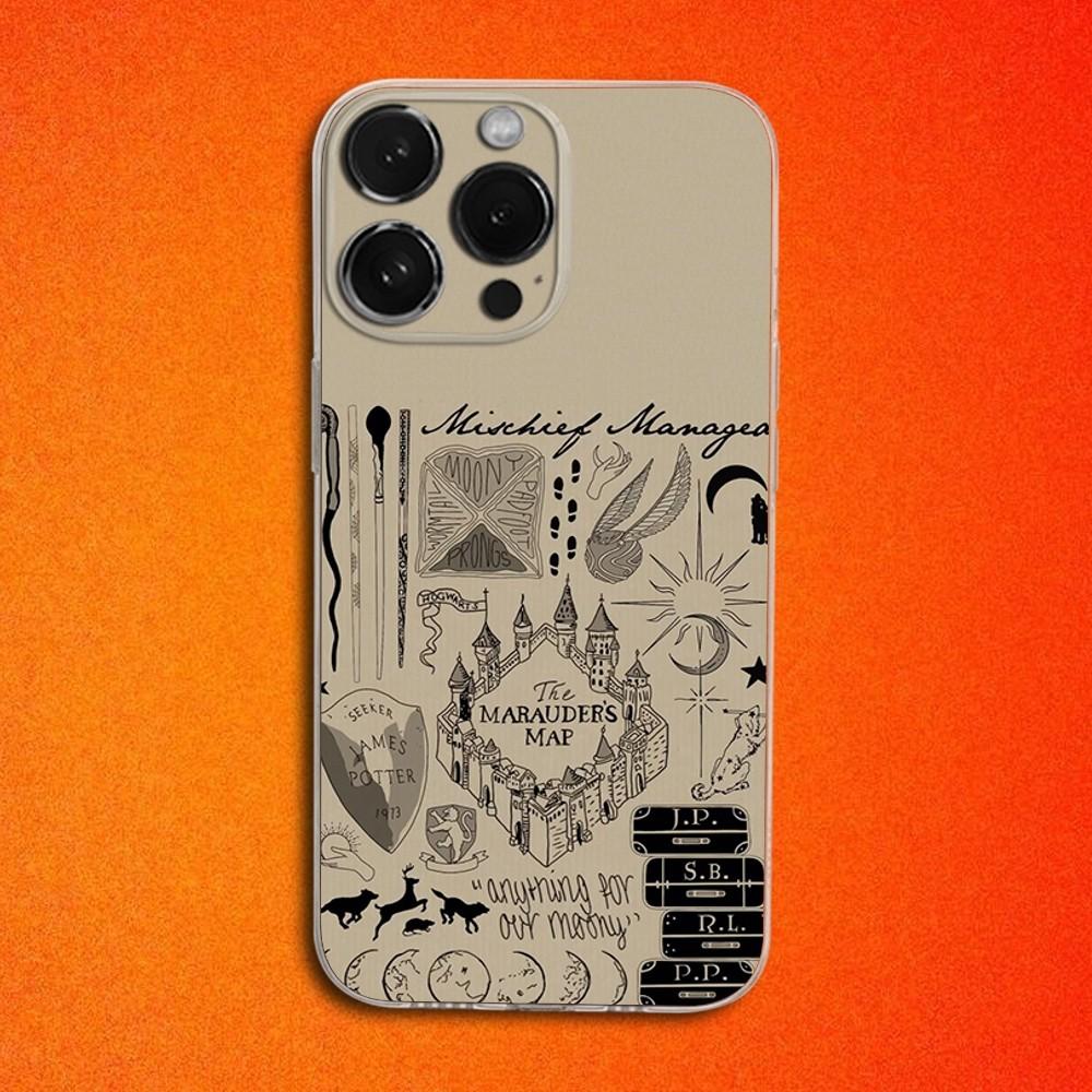 Чехол для телефона «Карта Мародеров» для iPhone 16,15,14,13,12,11 Plus,Pro,Max,XR,XS,X,Plus,SE,Mini Прозрачный Мягкий Чехол