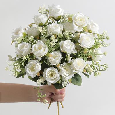 30 см букет роз из белого шелка, искусственный цветок пиона, 5 больших головок, 4 маленьких бутона, свадебные украшения для невесты, искусственный цветок для дома