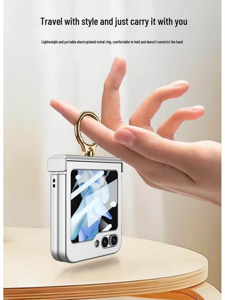 GKK Полностью закрывающий матовый чехол для Samsung Z Flip5 с кольцом-держателем и маленьким складным шарниром.