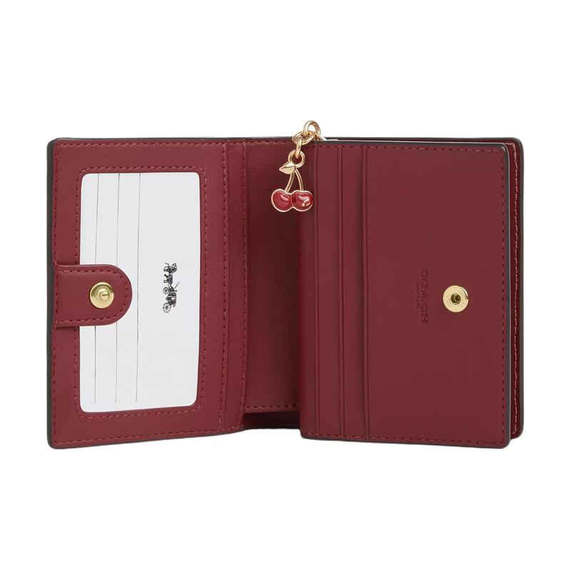 Coach Кошелек на кнопке 10 Вишневый принт Металлический логотип Signature Покрытый холст Кошелек Женский Загар Разноцветный Загар и разноцветный