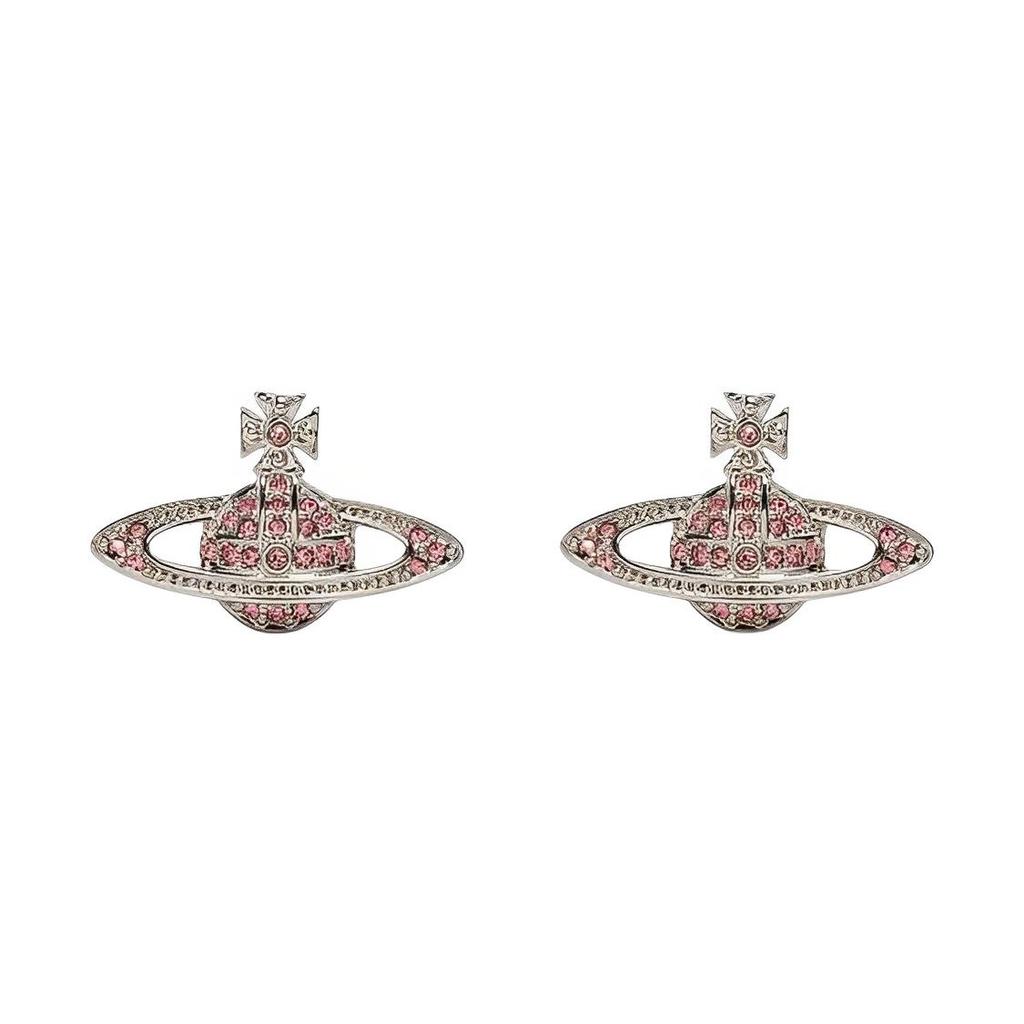 VIVIENNE WESTWOOD Мини-серьги из латуни с хрустальным Сатурном, барельеф, женские серьги, серебристый, розовый 6202003302P207P207
