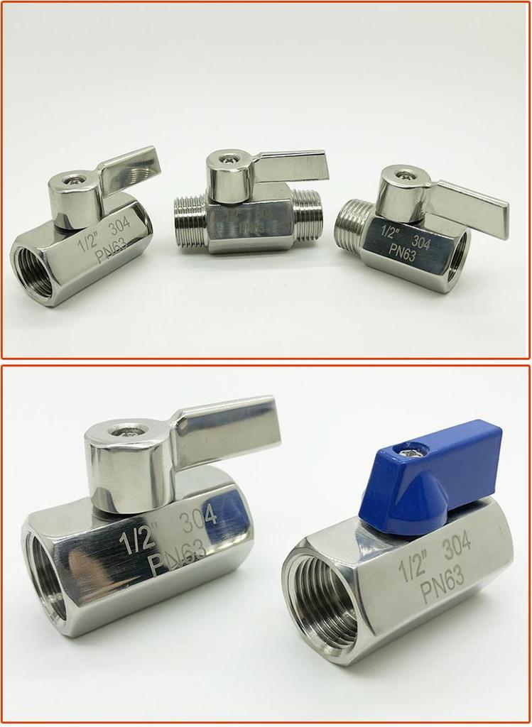 304 Stainless Steel High Pressure Mini Ball Valve, Double Male/Female Threads, Micro Design DN15