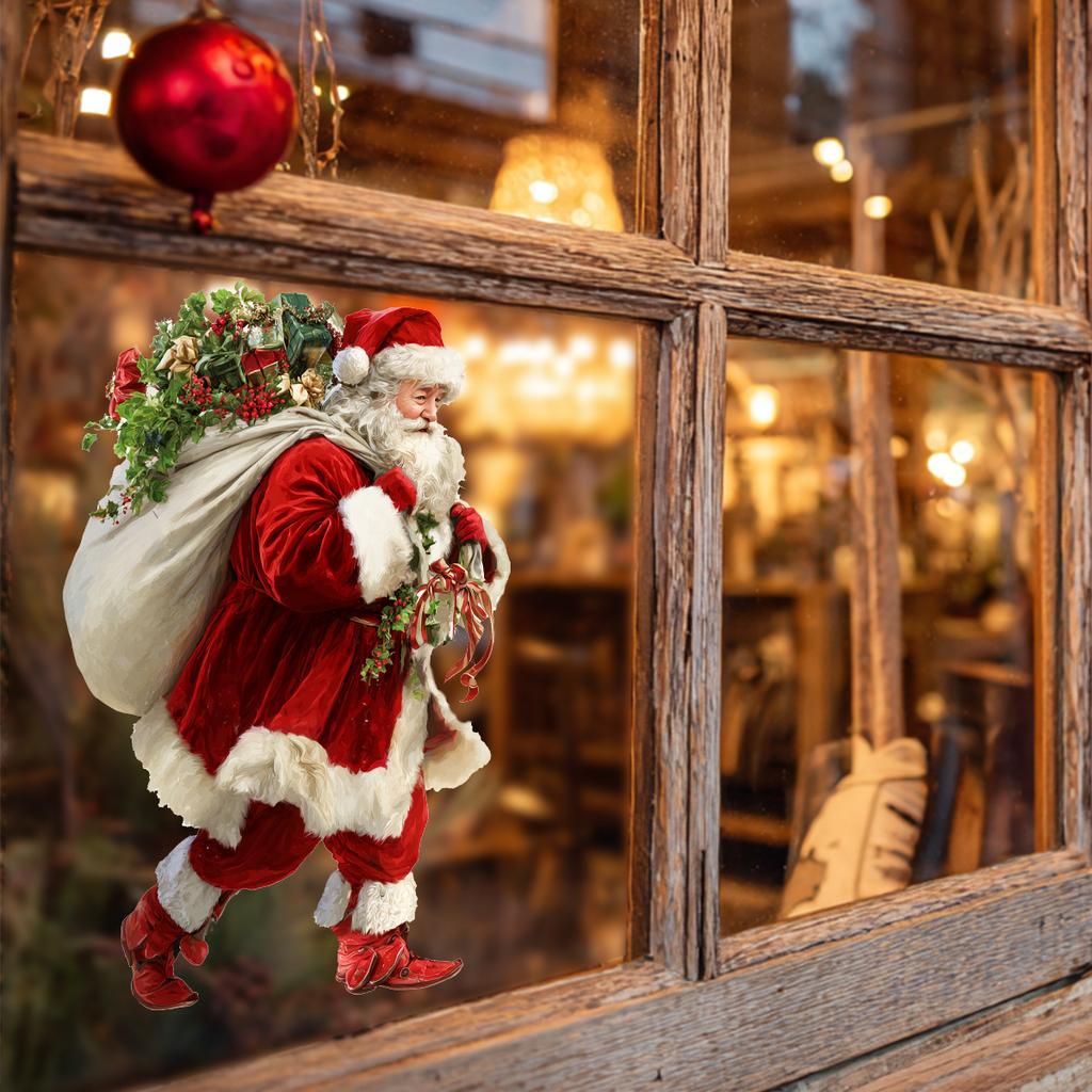 Дед Мороз доставляет подарки с полностью прозрачными, двусторонними видимыми стеклянными наклейками для украшения дома