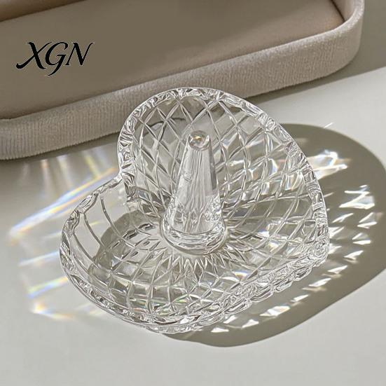 Glass Ring Dish for Wedding Holder, Water Ripple Elegant Jewelry Dish, Clear Decorative Storage Dresser Trinket Tray Bedside Table And Bathroom