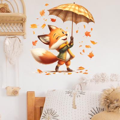 Креативная лиса с зонтиком наклейка на стену самоклеящаяся детская комната гостиная настенное украшение домашний декор