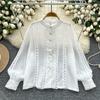Весенняя рубашка женская кружевная блузка с длинным рукавом свободные модные топы футболки футболки новые белые