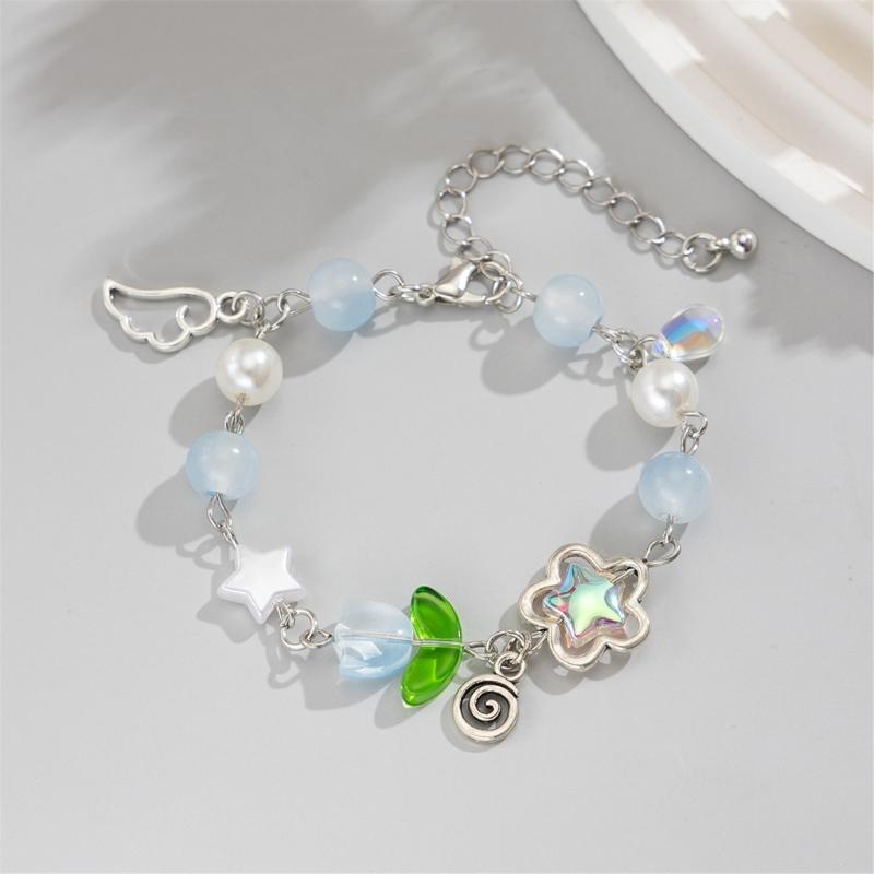 Модный браслет ручной работы с цветочными кисточками, цепочка с цветочным узором и бусинами, регулируемая длина, браслет, ювелирные изделия для женщин