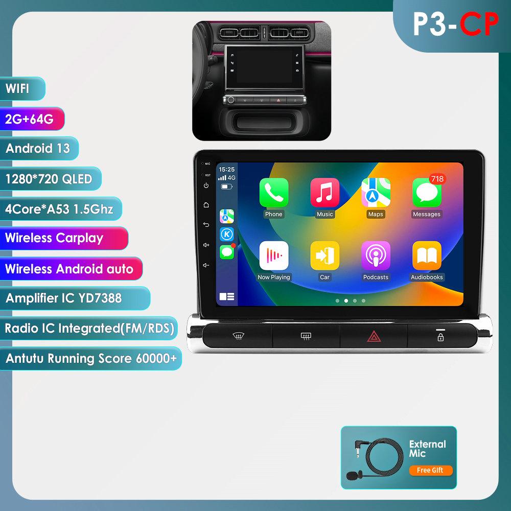 Hizpo 4G Carplay Android Auto Car Radio для Citroen C3 Aircross 2017-2023 C4 Aircross Мультимедийный плеер Авторадио GPS Стерео Интеллектуальный экран RDS