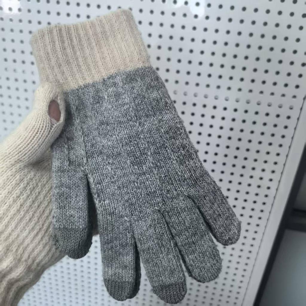 Fleece Thickened Warm and Cold-proof Five-finger Gloves, Riding Fleece Students Winter Windproof Jacquard Knitted Gloves
