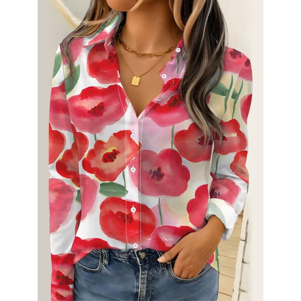Women 2026 Long Sleeve Shirt Fashion Abstract Dot Printing Blouse Elegant Graphic Casual Daily Wear Spring Autumn Blouse Tops