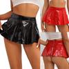 Women Wet Look Patent Leather Flared Skirt Clubwear Zipper Back A-Line Miniskirt