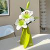 Lily Green Plant Decorative Floral Arrangement In Ceramic Vase - Luxurious Artificial Ornament for Living Room or Dining Table