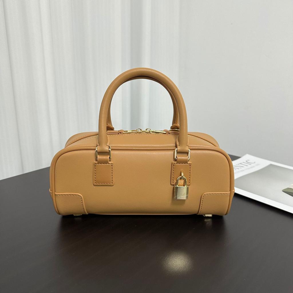 Genuine Leather Bowling Bag For Women 2025 New Versatile Boston Pillow Bag Commuting Handbag Shoulder Crossbody Bag