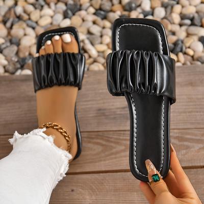 Модные новые летние тапочки для женщин плиссированные шлепанцы на плоской подошве новые корейские тапочки женские сандалии зеленые туфли без застежек большие размеры 36-42