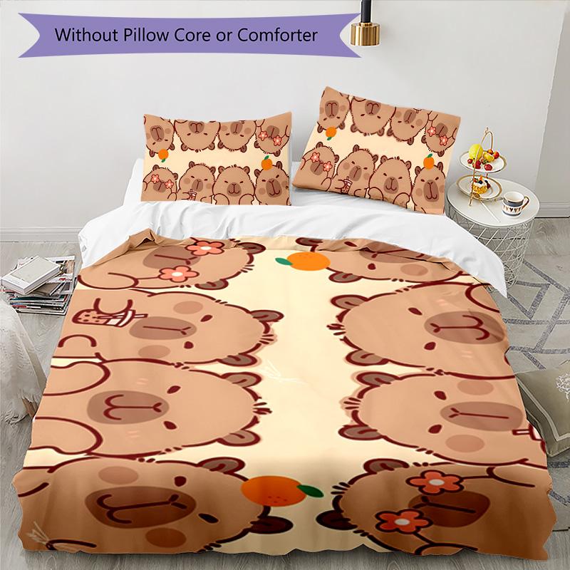 Kapibara 3pcs Bedding Set Duvet Cover Closure Includes 1 Duvet Cover & 2 Pillowcases for All Seasons Bedroom Home Dorm Decor