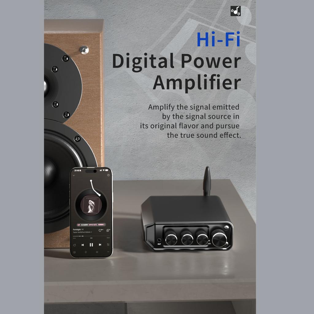 Стереоусилитель Bluetooth 5.4 USB AUX Вход 2-канальный 50 Вт x 2 Hi-Fi Усилитель для MP3 WAV WMA APE FLAC Штекер ЕС