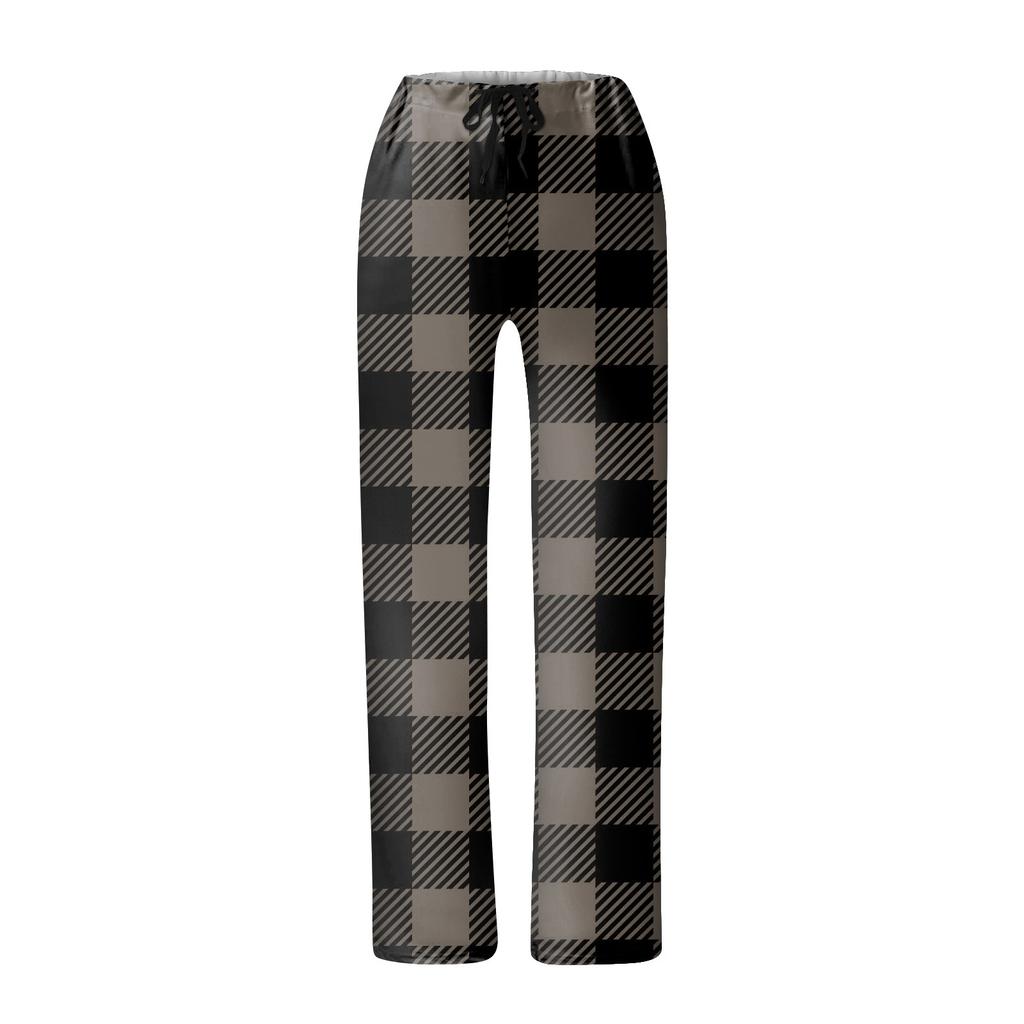 Women's Casual Strapping Wide Leg Pants With Plaid Printed Casual Pants