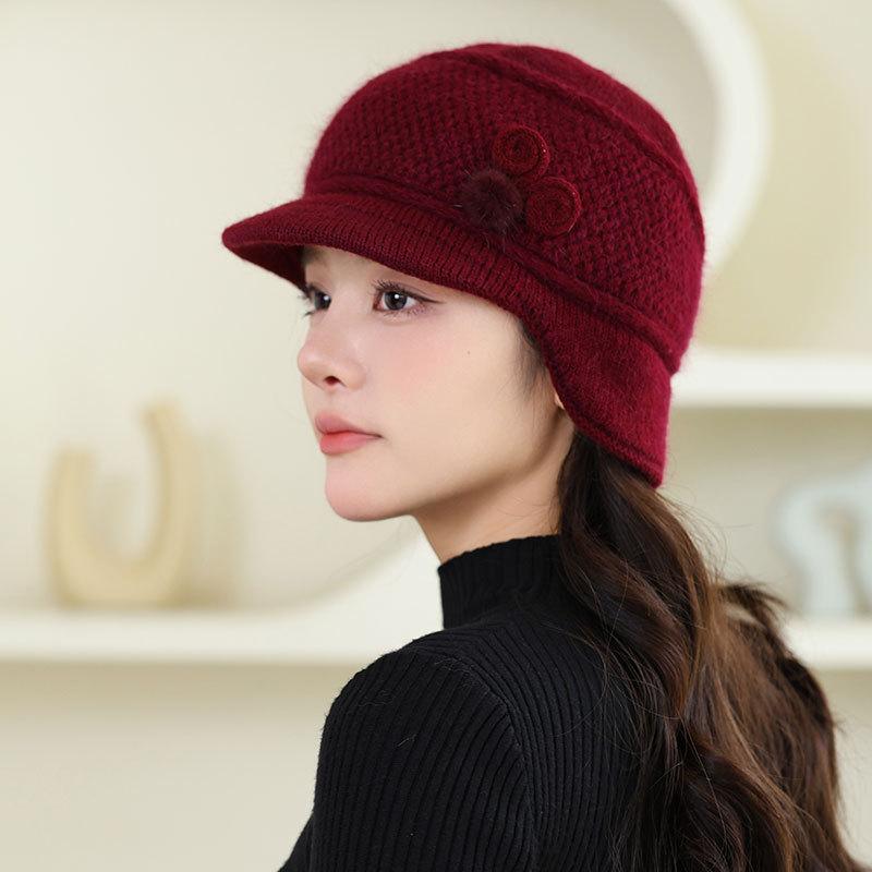 Rabbit Fur Warm Knitted Hat Ladies Mother Fashion Duck Tongue Rabbit Plush Wool Hat Outdoor Middle Grandma Hat
