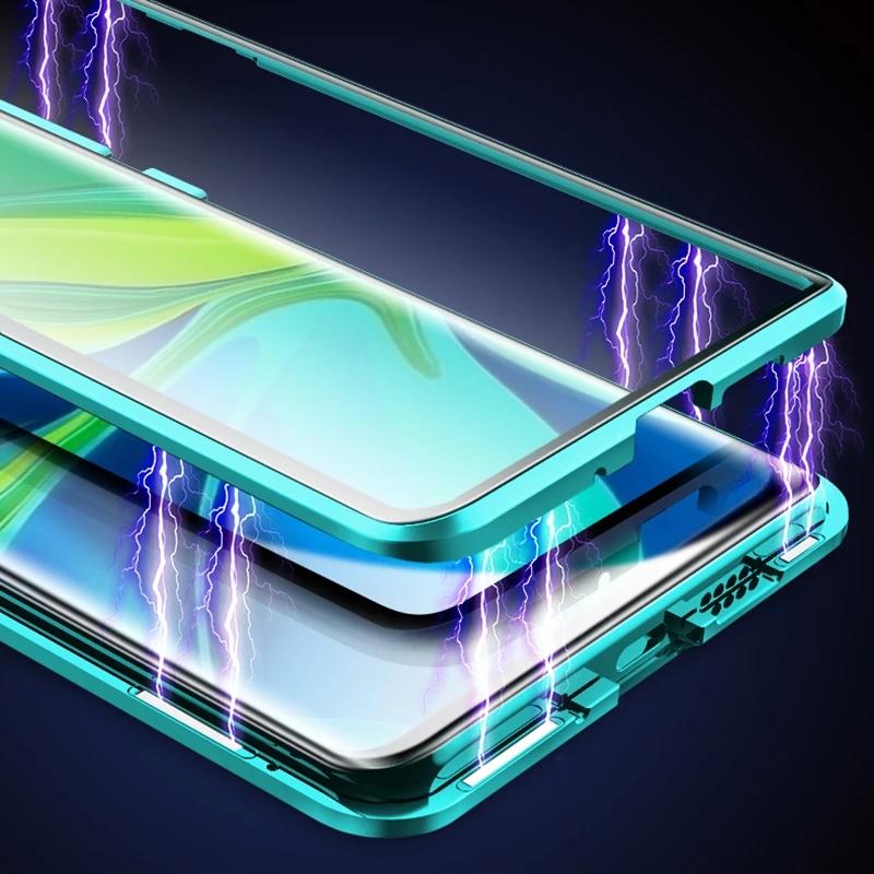 Металлический магнитный чехол для телефона с полной защитой 360° для Samsung S24 Ultra S22 S23 Ultra Plus FE A55 A35 A15 Двусторонний стеклянный чехол