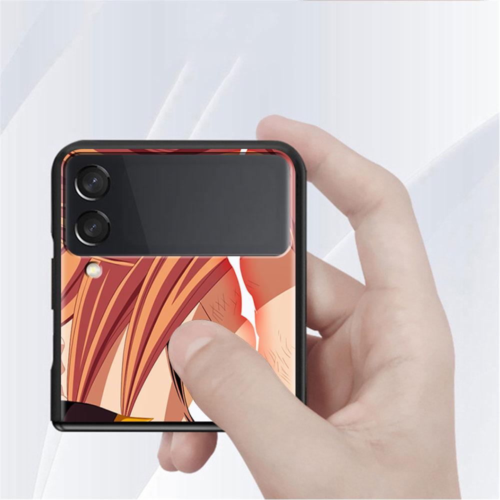 Роскошный чехол для Samsung Galaxy Z Flip 4 3 5G, черный ПК, жесткие чехлы для телефонов, модная задняя крышка ZFlip Funda FAIRY TAIL, аниме Shell Sac