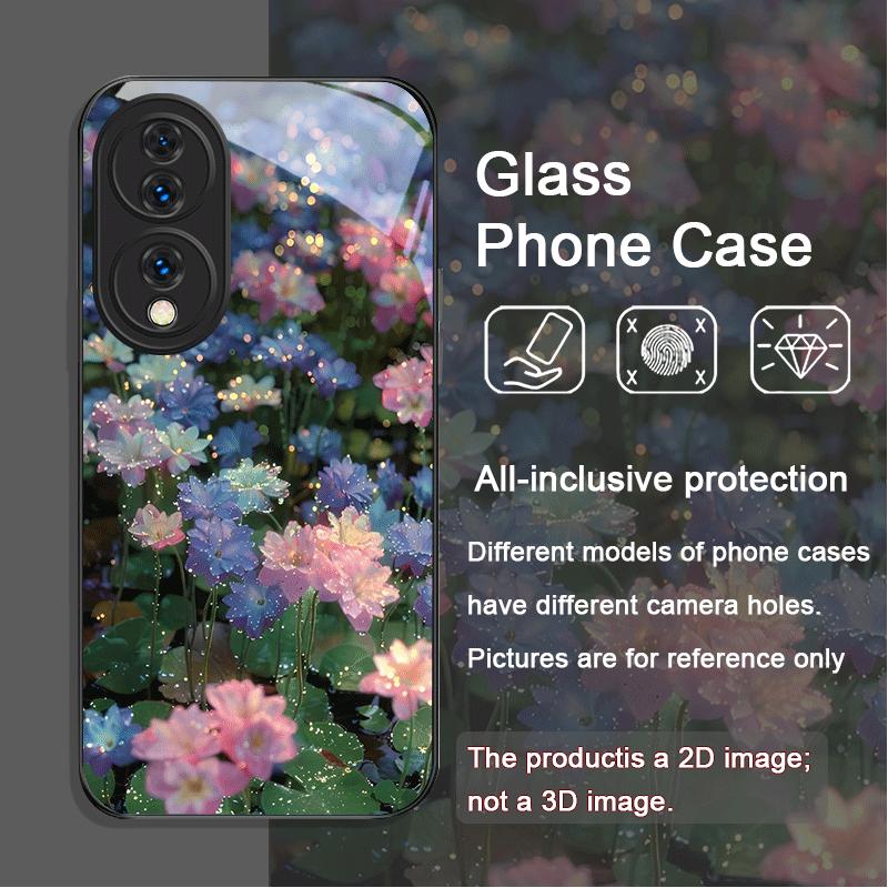 Stylish White Peony Flower Pattern Tempered Glass Phone Case for Huawei Nova 13 12 11 10 SE Mate 70 60 Pro Plus P60 P40 5G Cover
