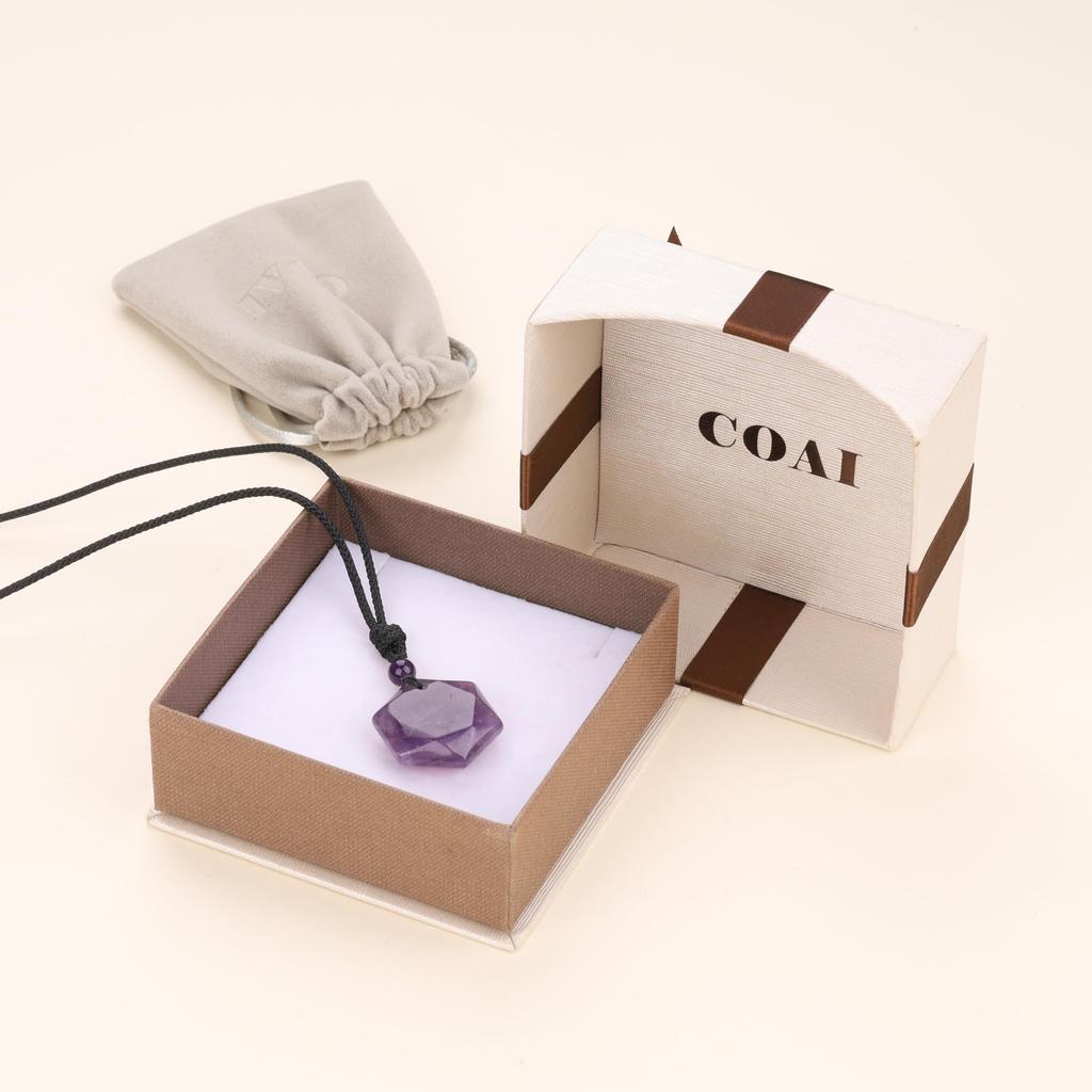 Аметист Гексаграмма Камень Февраля Ожерелье Унисекс [Coai]