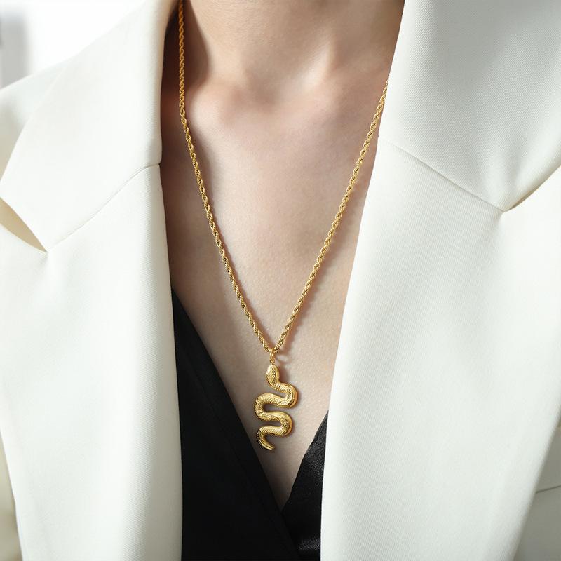 Meier Snake pendant necklace - titanium steel 18k gold plated - versatile, unique, and trendy snake chain