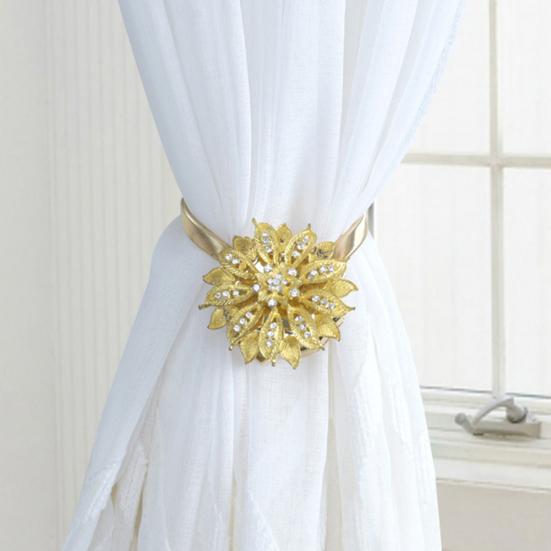 Rhinestone Flower Magnetic Curtain Buckle Tieback Holdback Drape Holder Decor