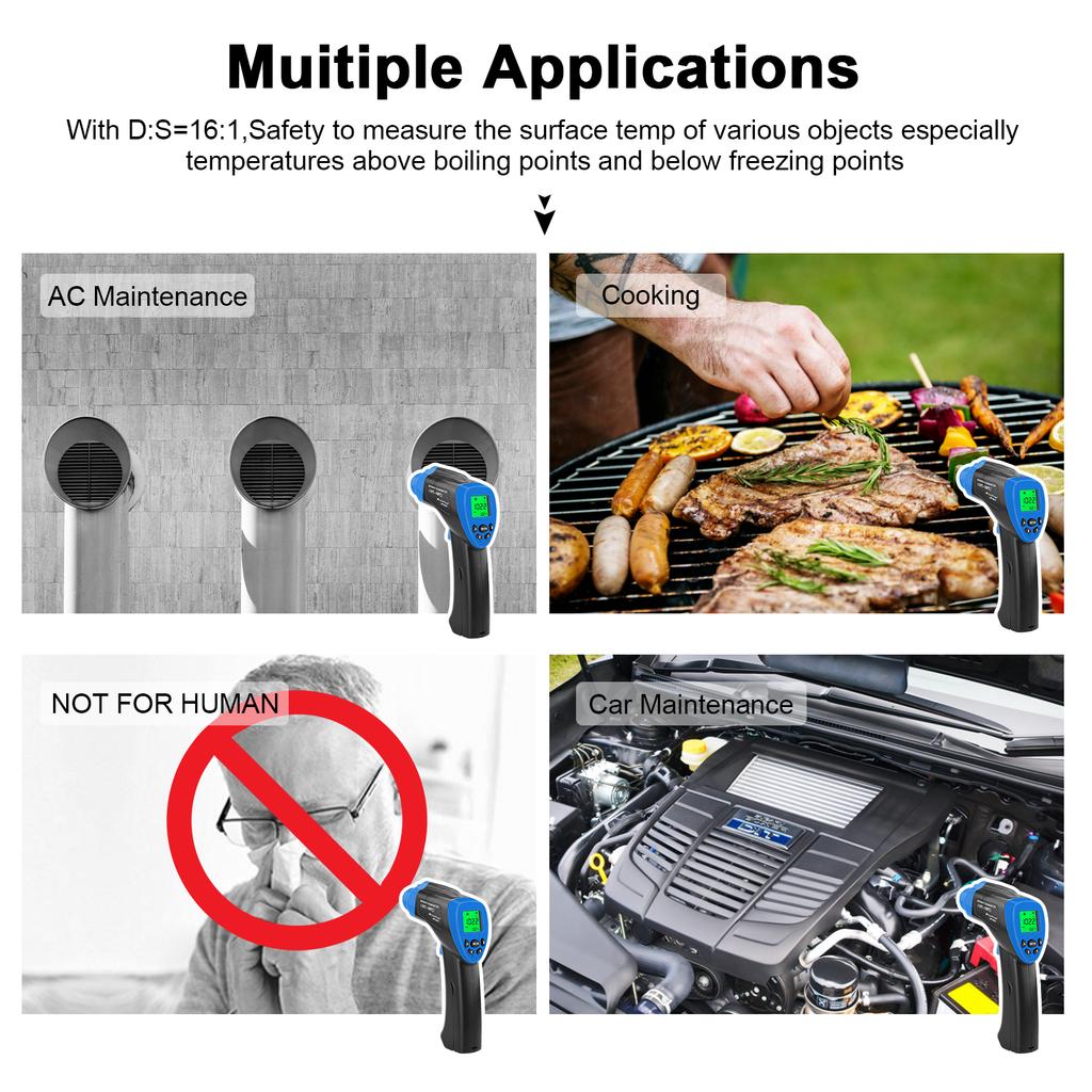 Бесконтактный инфракрасный термометр Цифровой тепловизор , Высокоточный промышленный пирометр Измеритель влажности и температуры окружающей среды