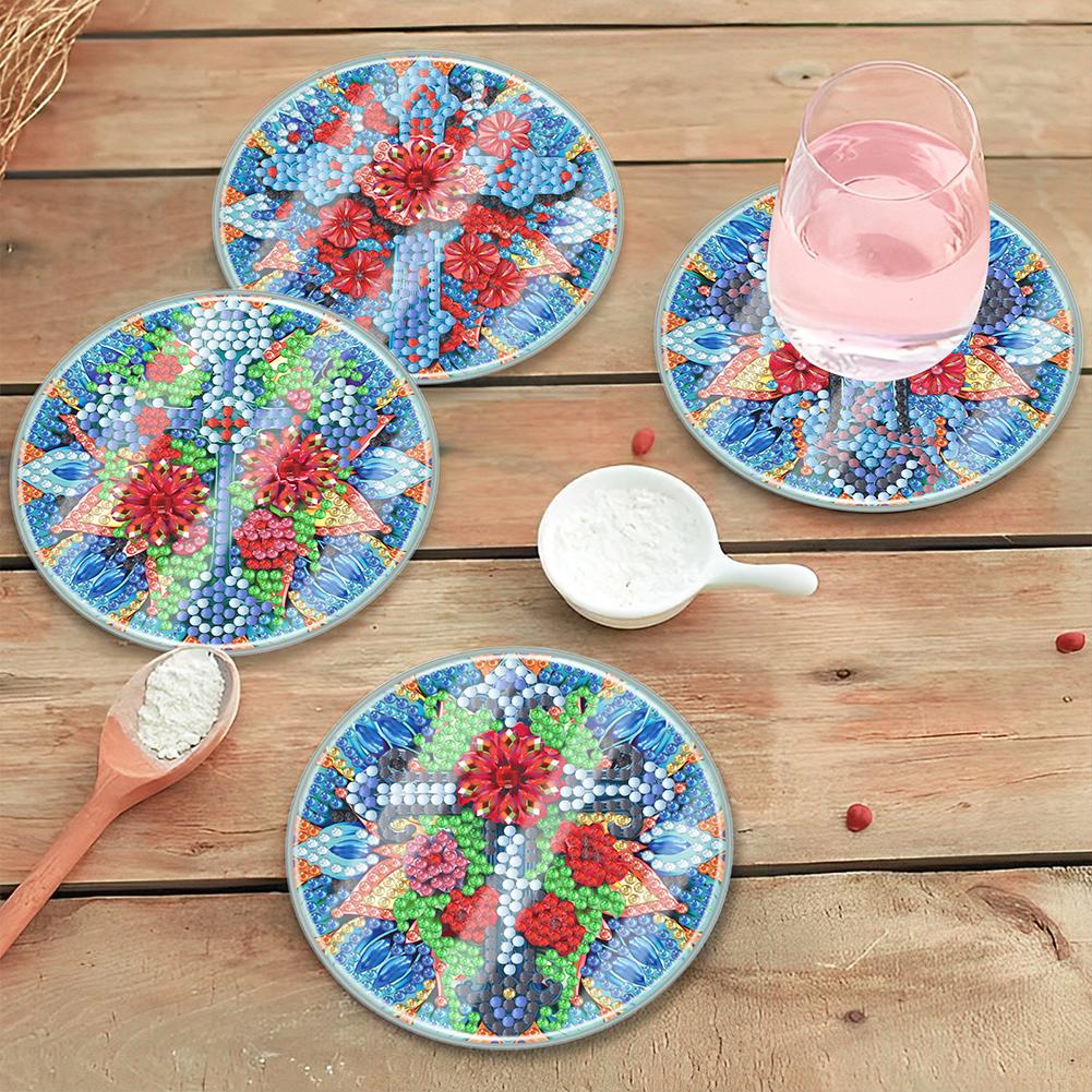 6 PCS Diamond Painting DIY Coaster Special Shape Acrylic Diamond Painting Crafts Coaster Washable with Holder