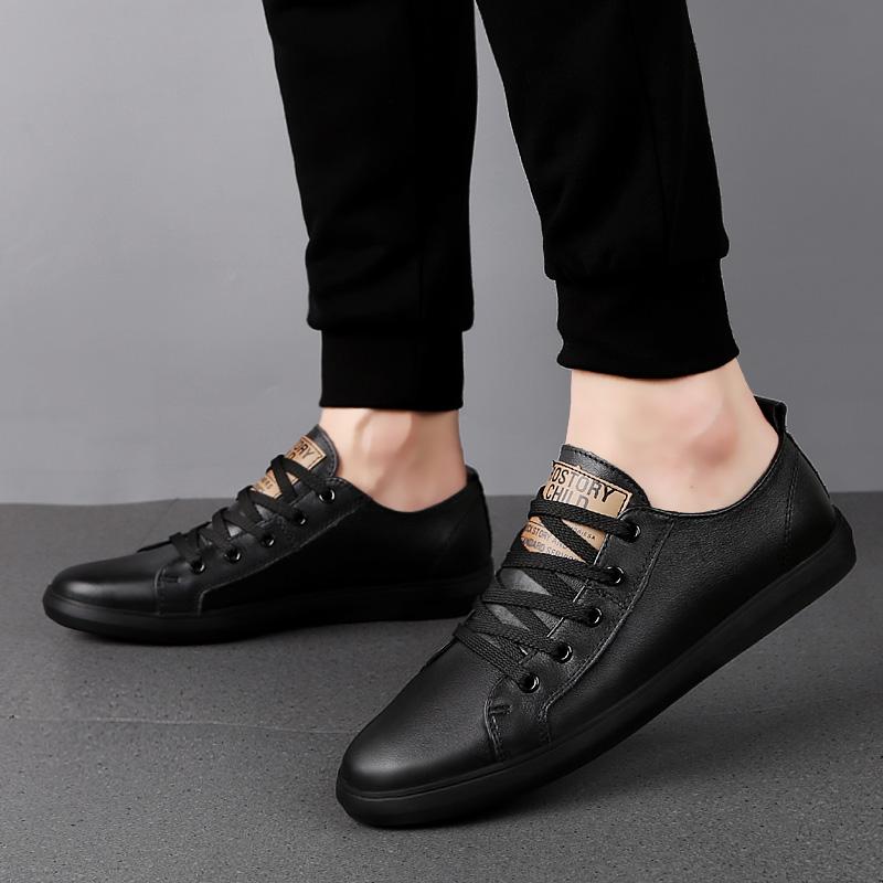 Popular Small White Shoes Fashion Men's Shoes Full Leather Low Top Board Shoes Tread Flat Casual Shoes