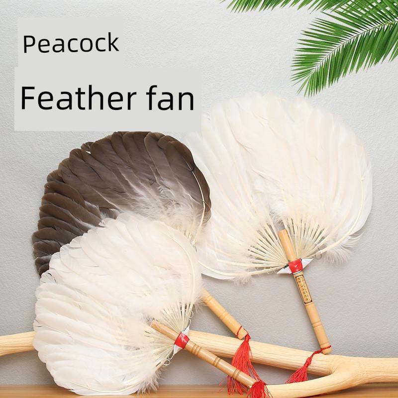 Handmade Summer Fan for Babies, Goose Feather Fan for Children, Peacock Feather Fan, Traditional Style Summer Hand-Cranked Cattail Fan, Old-Fashioned