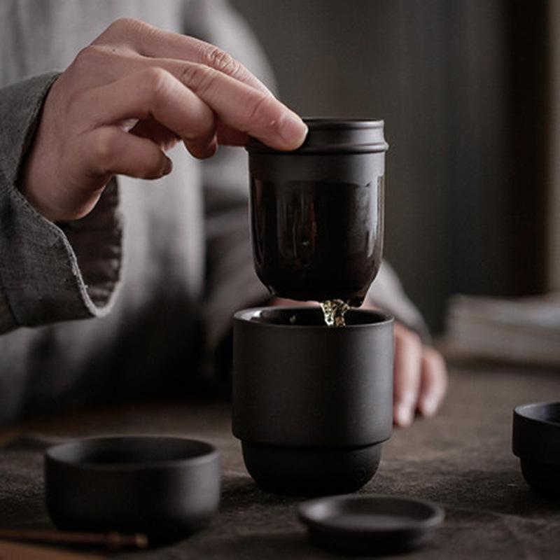 Travel Tea Set Purple Sand Portable Pot Porcelain Set Gaiwan Cups of Ceremony Pot With Bag ZM822