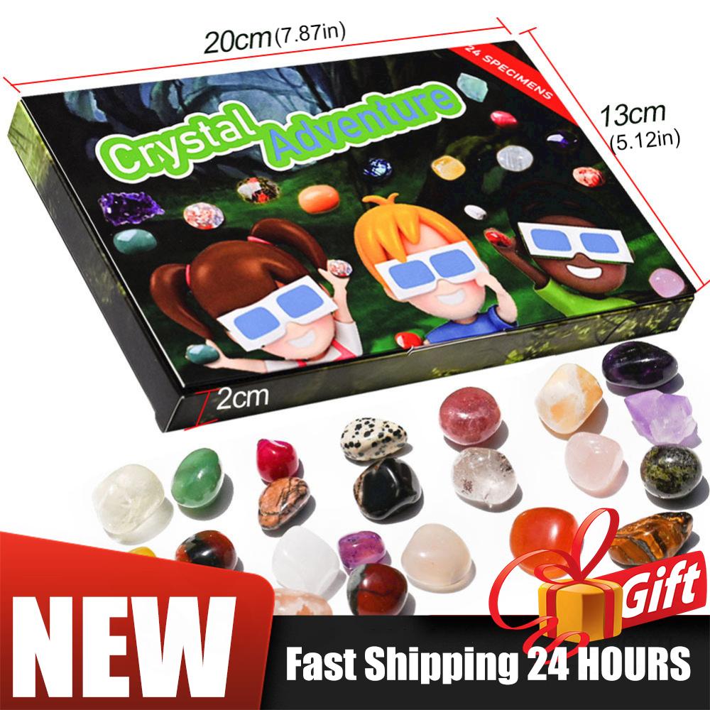 24 Days Christmas Countdown Calendar with Natural Rocks Gemstones Stones Crystals Gifts for Girls Countdown Crystal Gift Box
