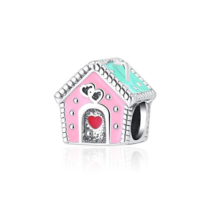 925 Silver Pink Series Cake Wings Flower Heart Pig House Donut Charm Bead Fit Bracelet DIY For Woman Girl Jewelry