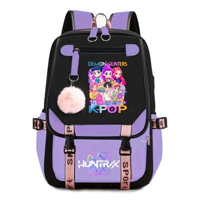 K-pop группа охотников на ведьм Saja Boys периферийный рюкзак с принтом, студенческий кампус, рюкзак с меховым помпоном