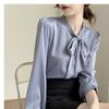 Модная элегантная женская рубашка с длинным рукавом и галстуком-бабочкой, весна-осень, свободная повседневная простая блузка больших размеров для офиса, женская одежда 2024 года, новая однотонная одежда 2585