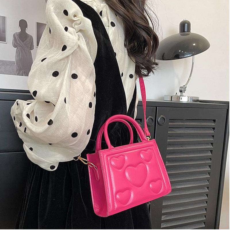 Шикарная ретро однотонная мини-сумка, универсальная сумка через плечо из искусственной кожи в корейском стиле с узором в виде сердца и любви для девочек старшей школы
