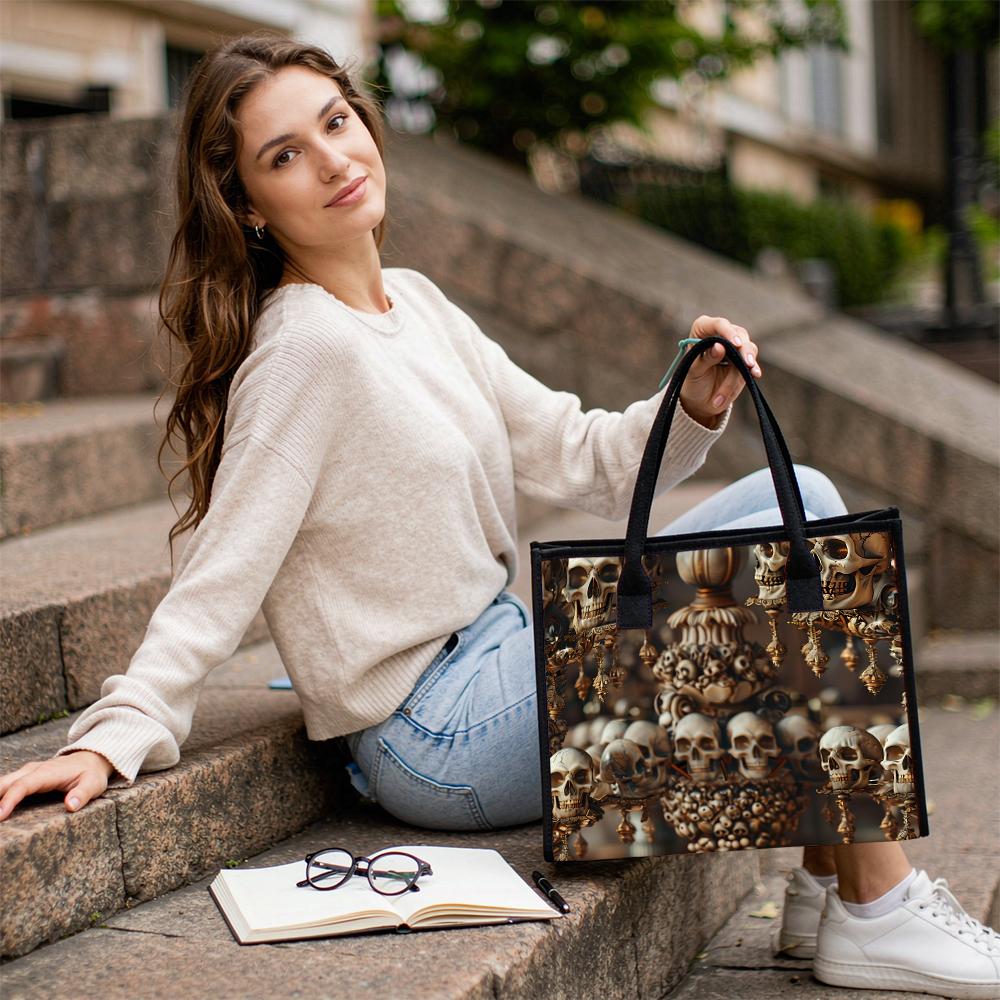 Gothic Skull Pattern Tote Bag for Daily Shopping Commute Casual Shoulder Bag