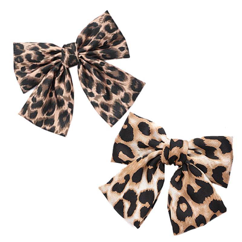 1/2PCS Fashion Boutique Cloth Leopard Bow Hairpin Spring Clip Barrettes Women  Hair Accessories