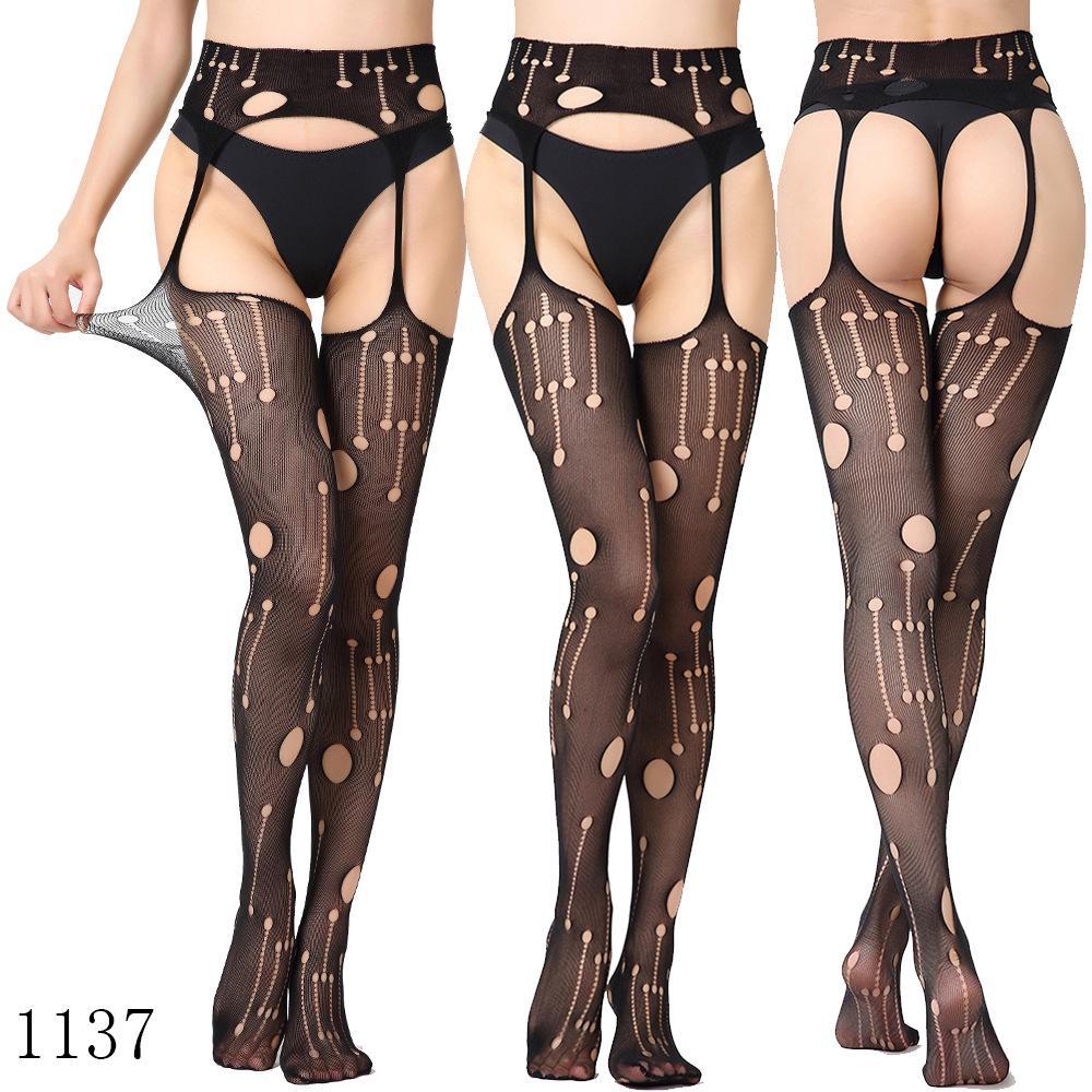 European & American Women's Mesh Jacquard Garter One-Piece Pantyhose