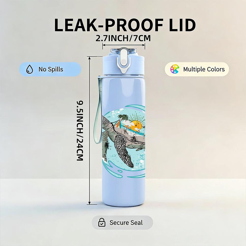 1PC Swimming Sea Turtle 750ml Color Plastic Sports Water Bottle Leakproof Flip Straw Lid Suitable for Sports Office Home Use
