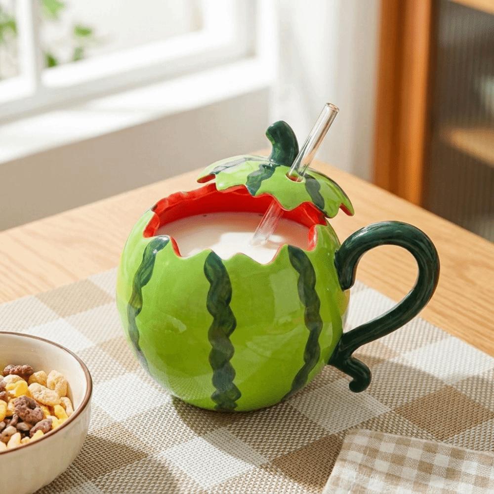Leak-proof Ceramic Watermelon Cup Heat Resistant Cold Drink Cup Milk Tea Cup Coffee Mugs  Gift