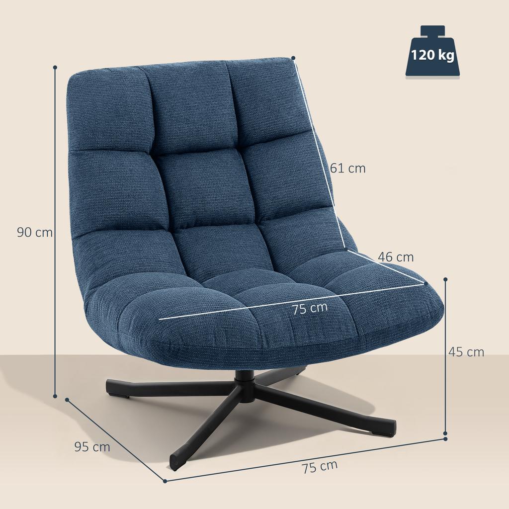 Swivel Accent Chair, Modern Lounge Chair without Armrests with Steel Legs, Dark Blue