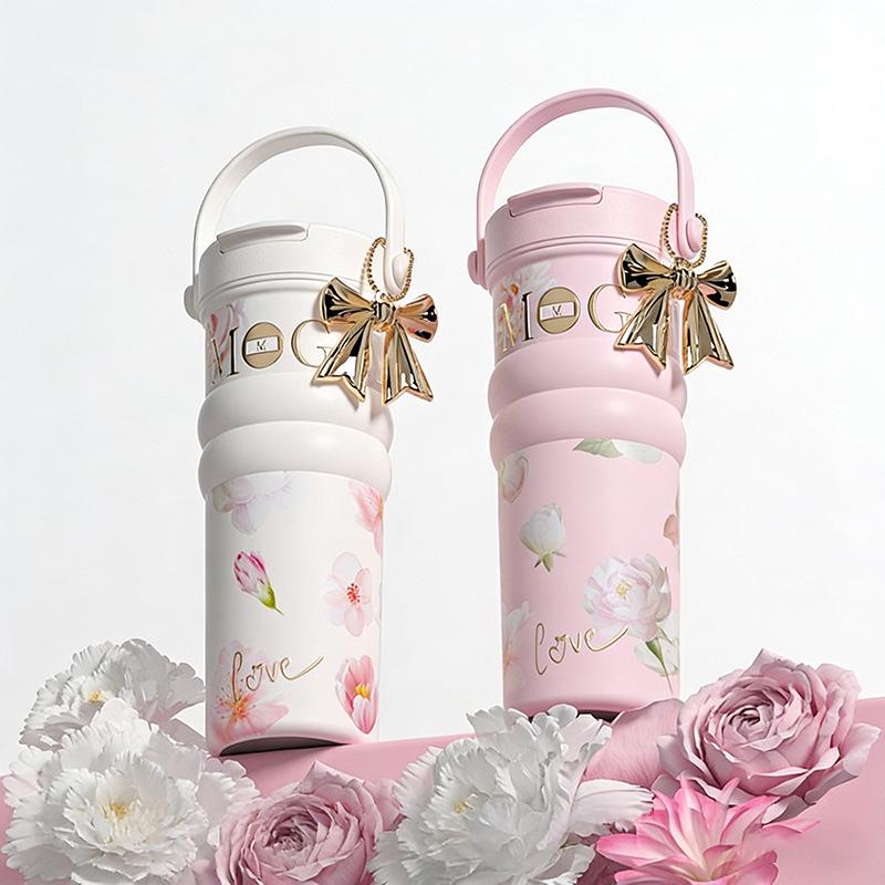 Большая цветочная термокружка из нержавеющей стали для путешествий - Идеально подходит для автомобиля и кофе